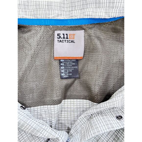 Mens 5.11 Tactical Snap Front Gray Plaid Shirt 2XL Short Sleeve Polyester Work - Picture 6 of 7